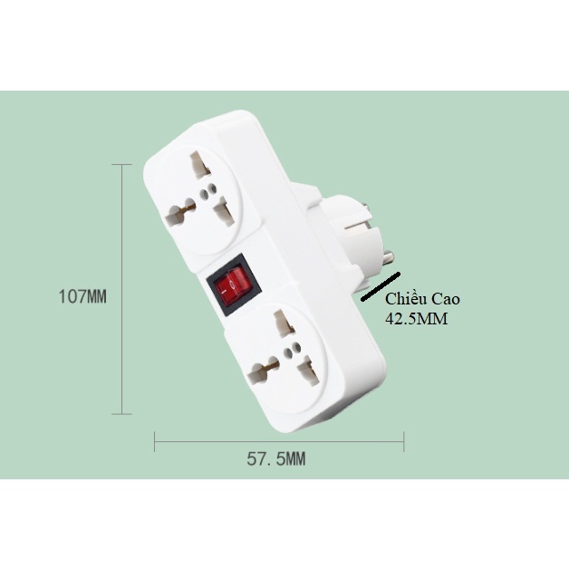 Ổ Cắm SH609K, Ổ Cấm Chuyển Đổi Chuẩn Châu Âu, Chia Ổ Đơn Hàn Quốc, Ba Lan, Đức, Pháp, Bỉ.... Sang Ổ Đôi Có Công Tắc