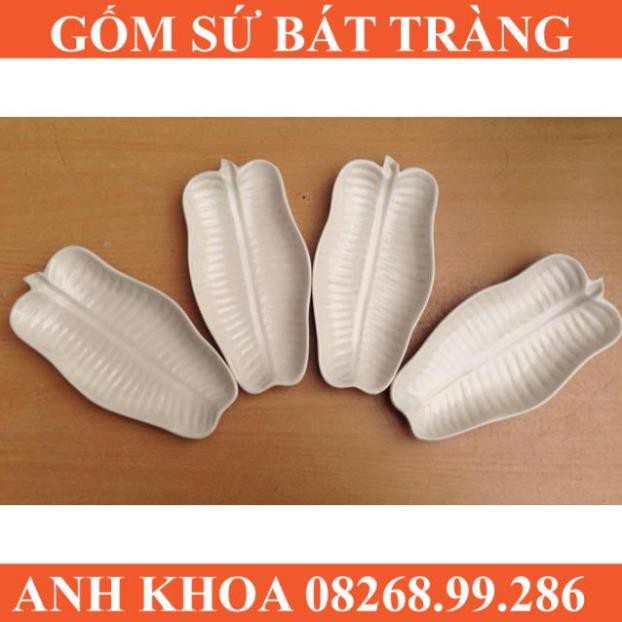 Sét 4 đĩa lá chuối sứ men trắng - Gốm sứ Bát Tràng Anh Khoa