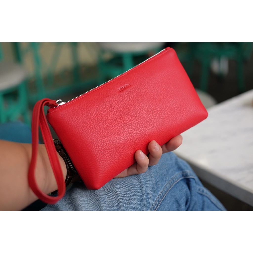 MABEL CLUTCH - Ví cầm tay nữ da thật kéo khóa màu đỏ tươi- FQ19-35.LÉMOS