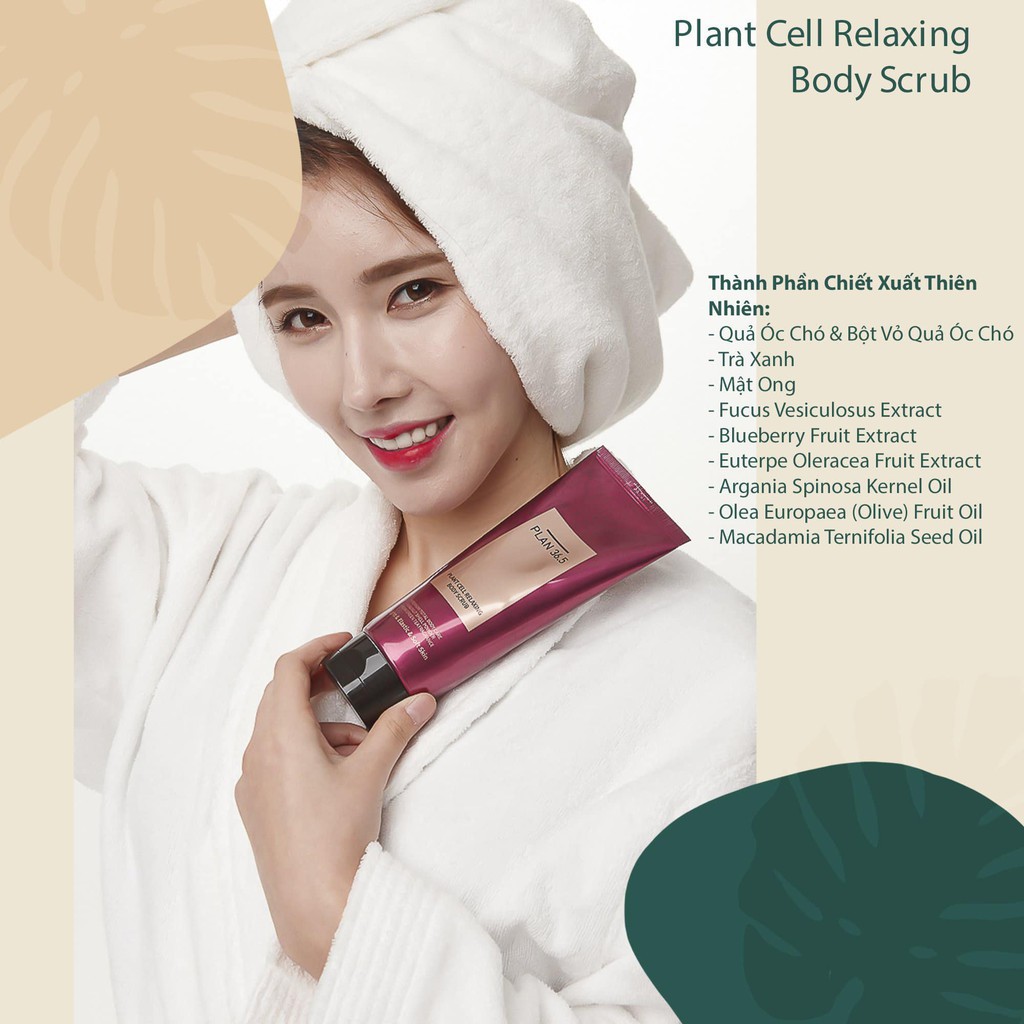 TẨY TẾ BÀO CHẾT BODY DẠNG HẠT DƯỠNG TRẮNG, HỖ TRỢ GIẢM MỤN LƯNG PLAN 36.5 PLANT CELL RELAXING BODY SCRUB (Hàn Quốc)