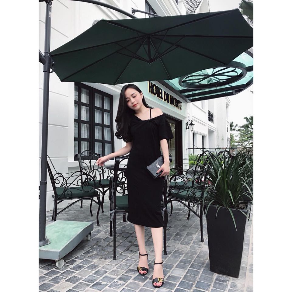 Váy body lệch vai có ảnh thật.