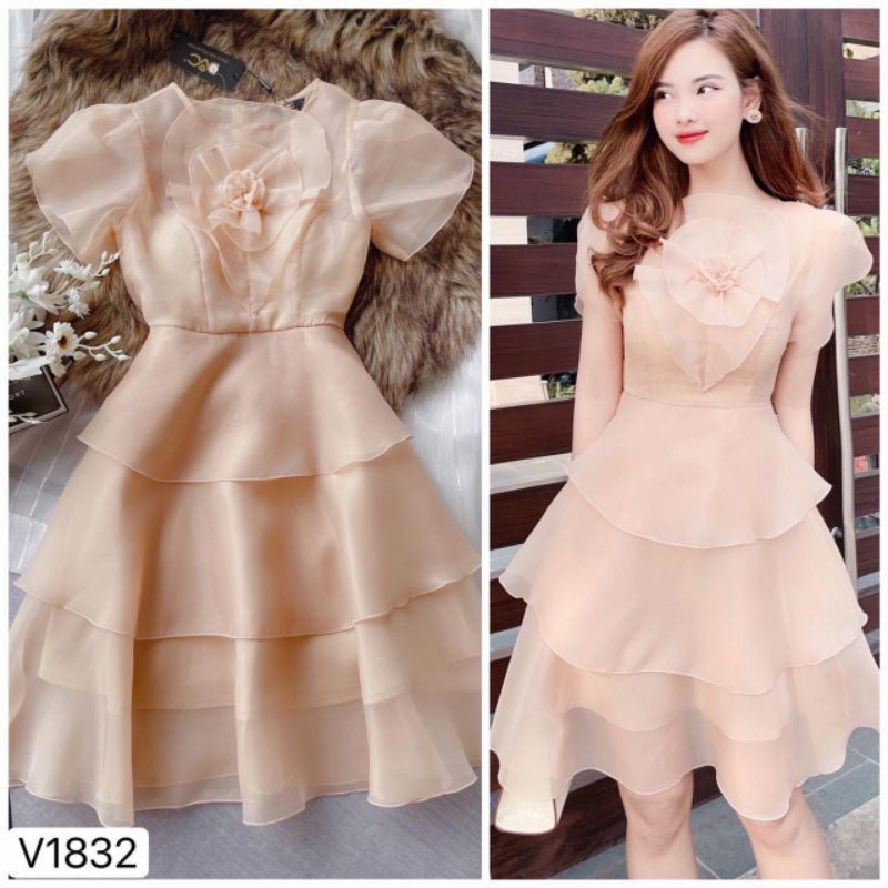 VÁY THIẾT KẾ VOAN KÍNH HOA NGỰC V1832 | BigBuy360 - bigbuy360.vn