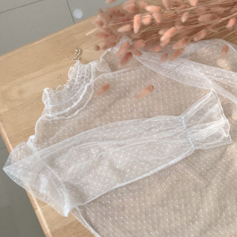 (HÀNG SẴN) Áo lưới chấm bi thun tay Style tiểu thư Hàn Quốc