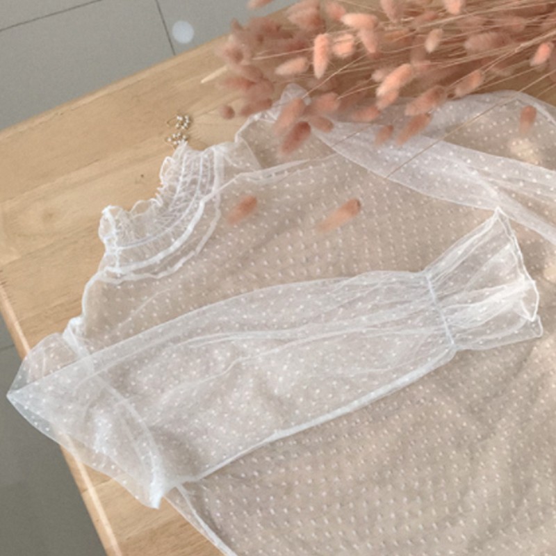 Áo lưới chấm bi thun tay Style tiểu thư Hàn Quốc