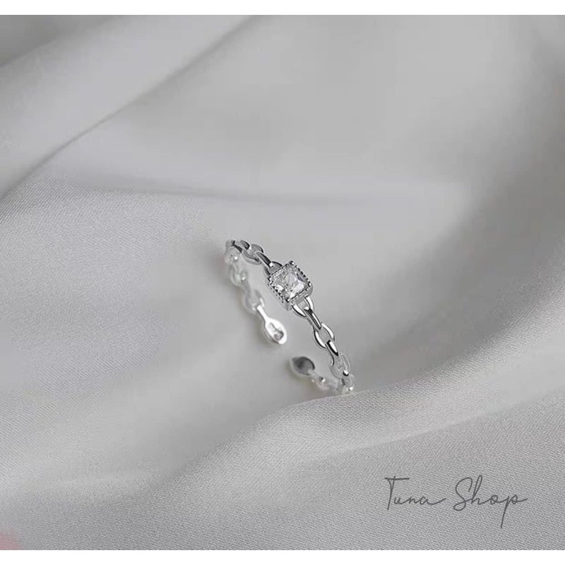 Nhẫn Bạc nữ đính đá vuông cao cấp, nhẫn bạc đá freesize_ 𝑪𝒂𝒎 𝒌𝒆̂́𝒕 𝒄𝒉𝒖𝒂̂̉𝒏 𝑩𝒂̣𝒄_ TUNA SILVER Trang sức Bạc cao cấp