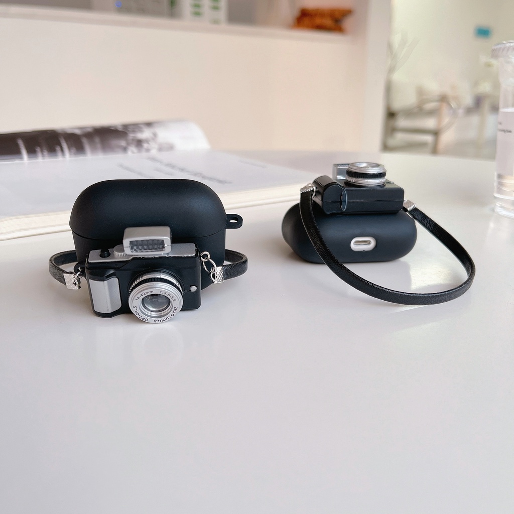 Vỏ Bảo Vệ Hộp Sạc Tai Nghe Airpods 1 2 3 Pro Bluetooth Bằng Da Mềm Kiểu Máy Ảnh Cổ Điển