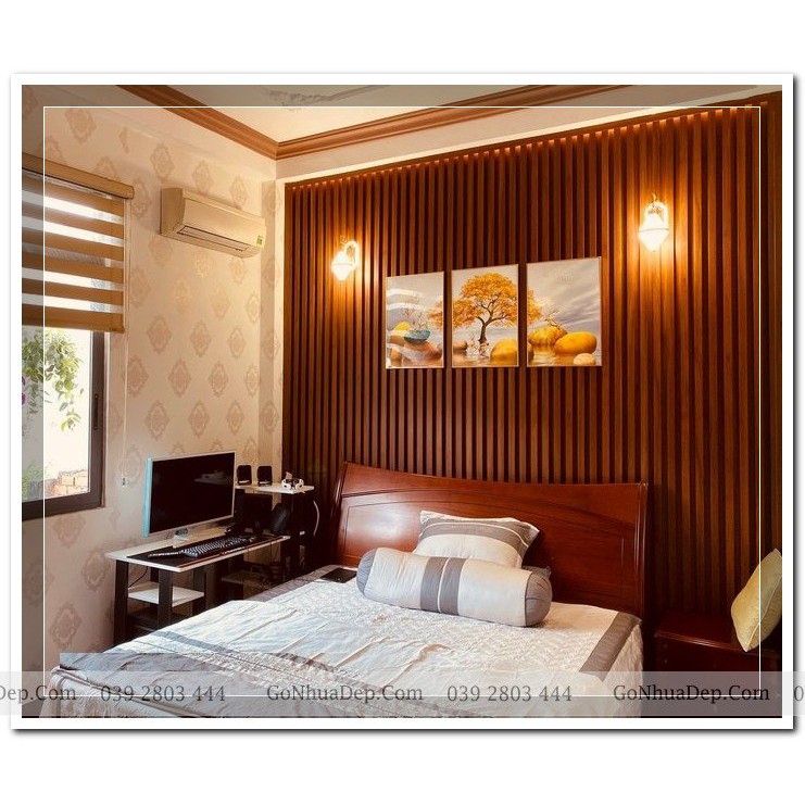 Phòng ngủ hiện đại, sang trọng với tấm ốp gỗ nhựa 3 sóng cao