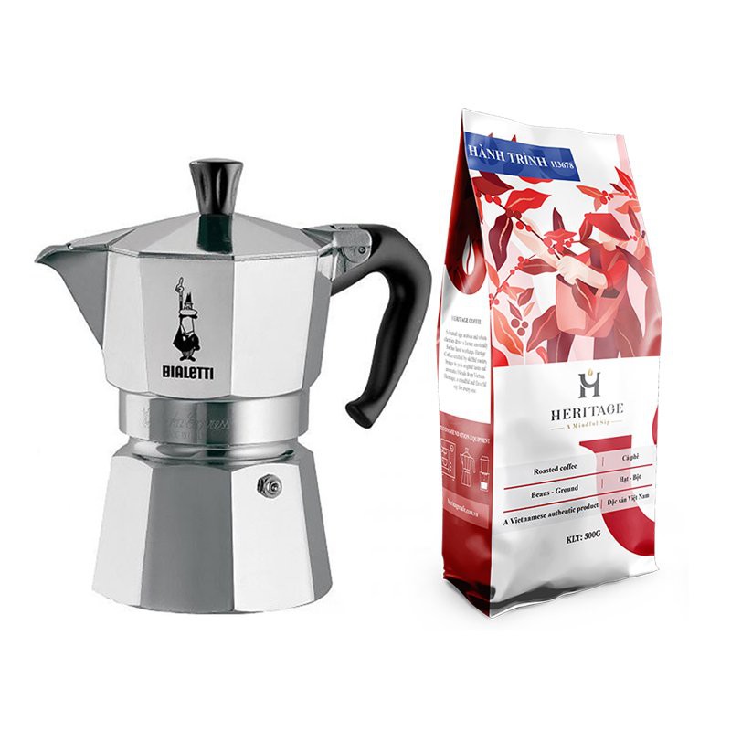 [Combo6] Ấm pha cà phê Bialetti Moka Express + 500g Procaffe Heritage