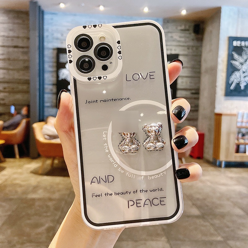 Ốp Điện Thoại In Hình Gấu 3D Cho IPhone 13 12 11 Pro Max XS Max XR X 8 7 Plus