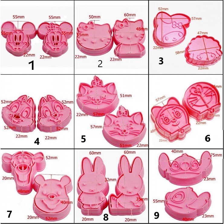 Bộ 2 khuôn cutter hình hoạt hình nhấn bánh quy, cookies ,cắt fondant trang trí bánh