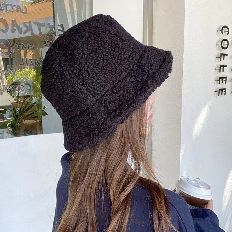 Korean Fashion Wool Furry Hat Bucket Cap Fisherman Round Hats Casual Women Solid Beautiful Winter Warm