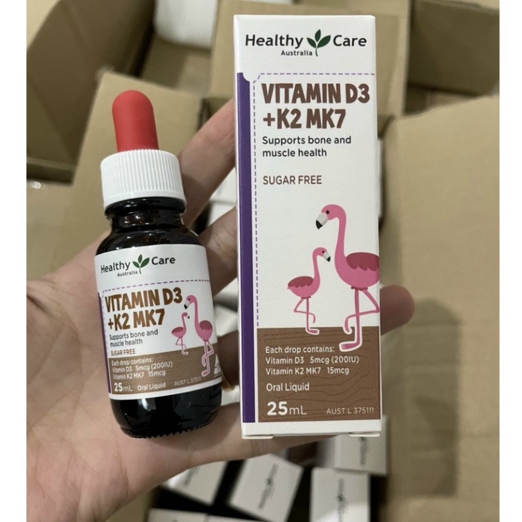 [ Loại có hộp ] Vitamin D3 + K2 MK7 Healthy Care, Úc, Lọ 25ml (D3K2 HealthyCare) - SALE