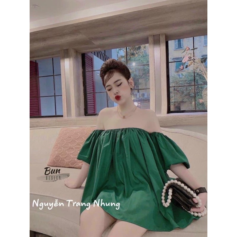 Váy trễ vai tay bồng túi zip | BigBuy360 - bigbuy360.vn