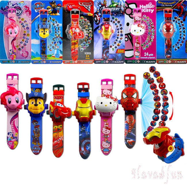 Đồng hồ chiếu 24 hình hoạt hình The Avengers Superhero SpiderMan Iron Man Hulk Trẻ em có đèn rọi biến hình