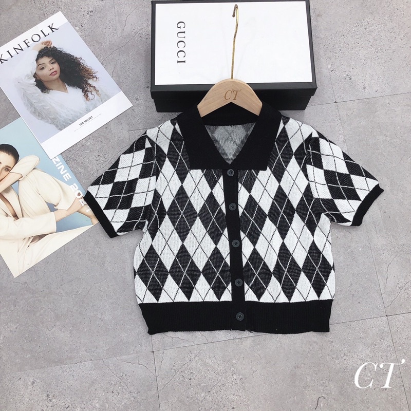 áo polo croptop hình trám cho nữ