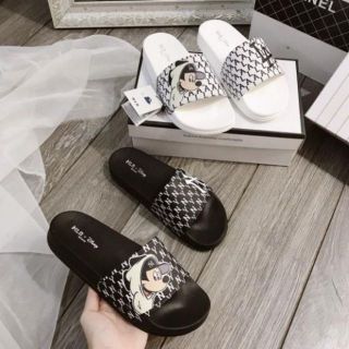J dép lê nữ mlb chuột mickey da mềm quai bản ngang đế 2cm fullbox tag cao cấp