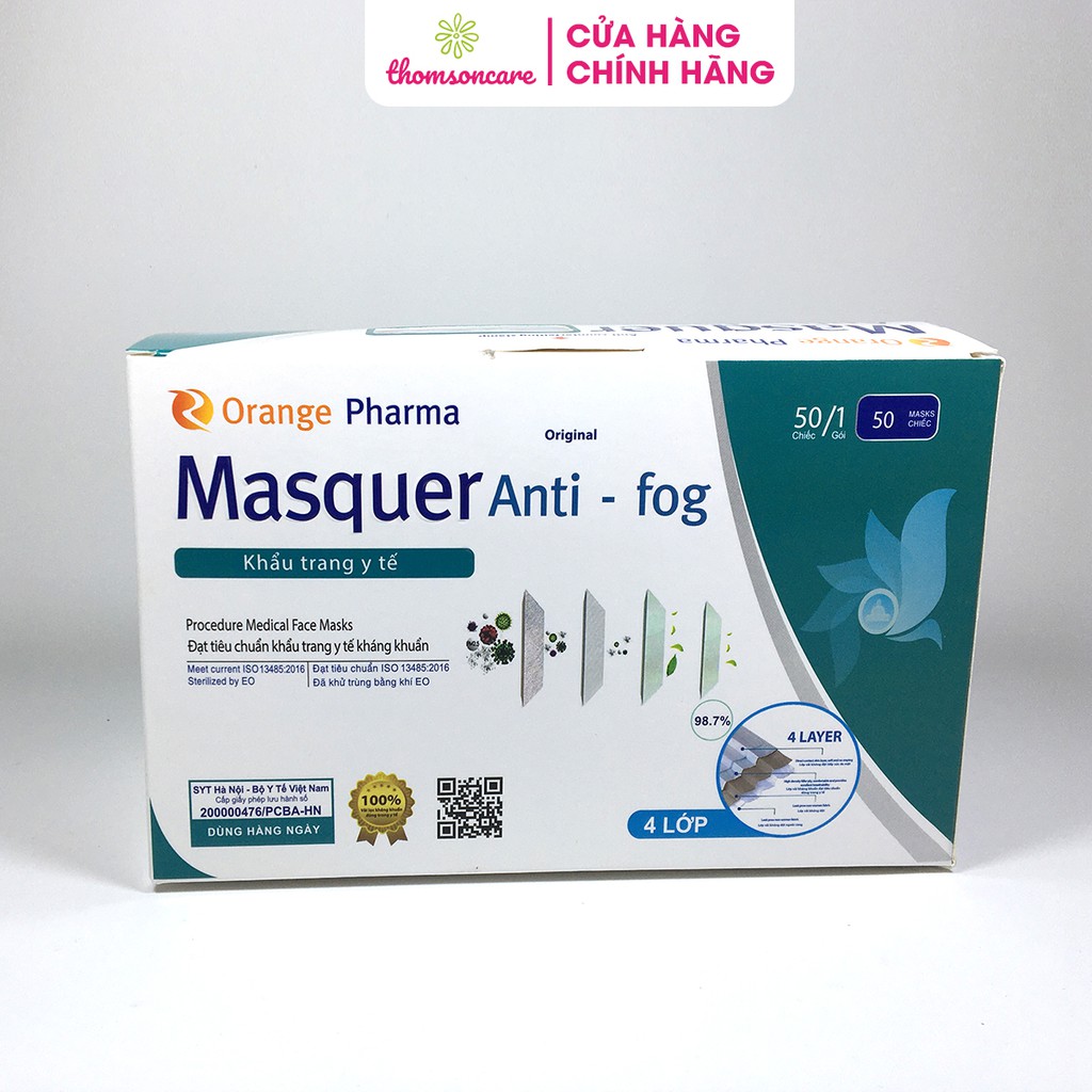 Khẩu trang y tế 4 lớp màu xanh kháng khuẩn hộp 50 cái lọc bụi, dùng một lần | BigBuy360 - bigbuy360.vn