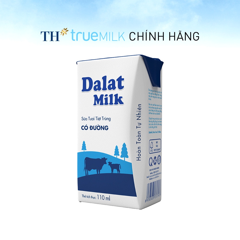 [HDS T8-2022] Thùng 48 Hộp Sữa tươi tiệt trùng Có Đường Dalat Milk 110ml