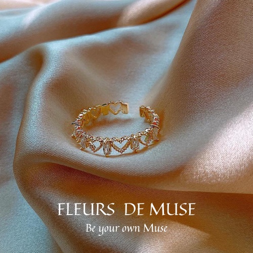 Nhẫn tròn mạ vàng hở hình trái tim phong cách Hàn Quốc Fleurs de Muse