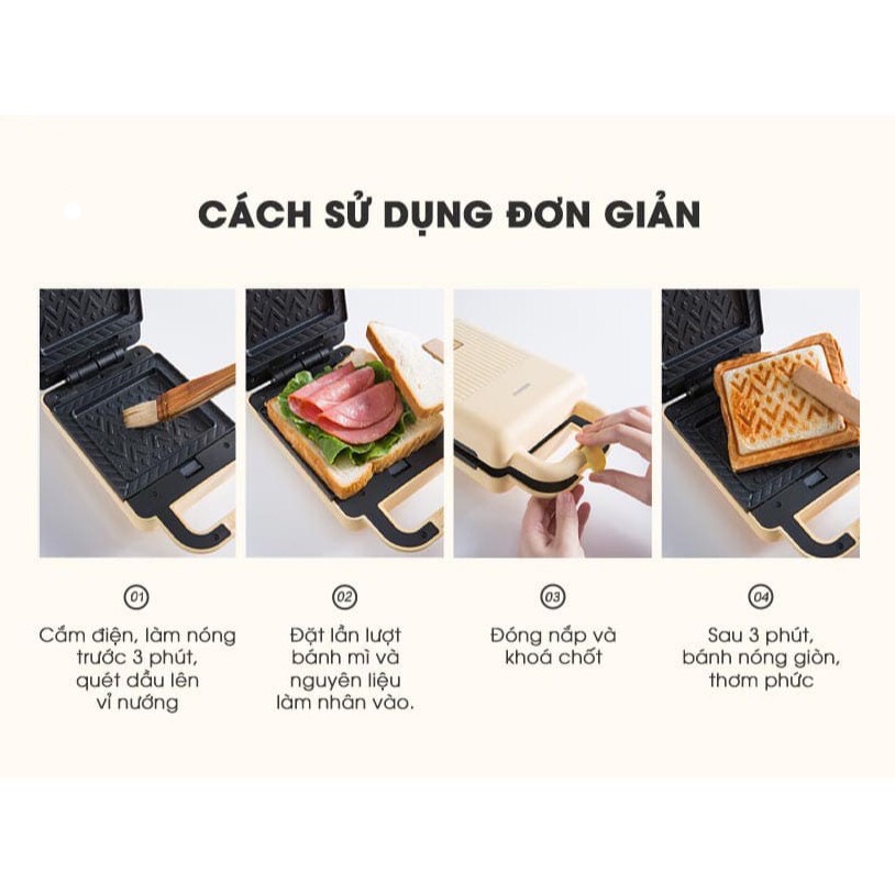 Máy kẹp nướng bánh mỳ, kẹp bánh mỳ sandwich, kẹp nảy bánh mỳ chính hãng Bear làm bữa sáng cho gia đình