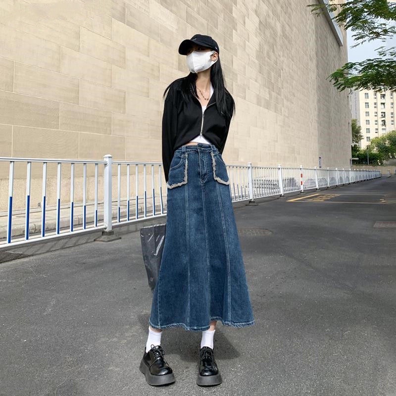 Chân Váy Dài Chữ A Cạp Cao, Chân Váy Bò Lưng Cao Hàng Quảng Châu Siêu Đẹp | BigBuy360 - bigbuy360.vn