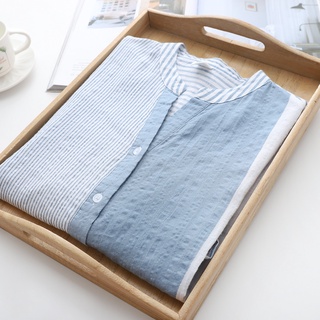 Áo sơ mi sọc xanh phối màu 357