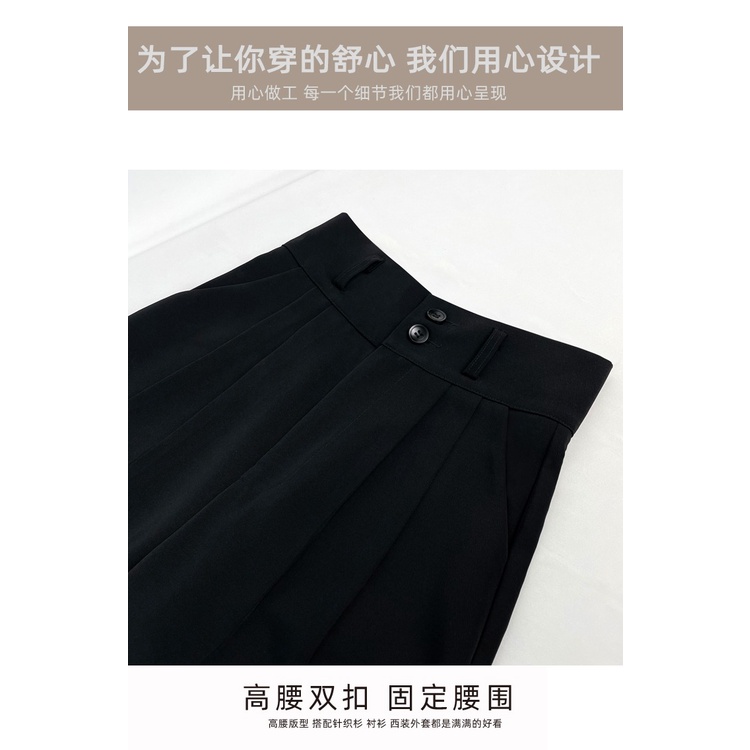 Quần dài ZHELIHANGFEI ống rộng lưng cao màu đen thời trang xuân thu cho nữ