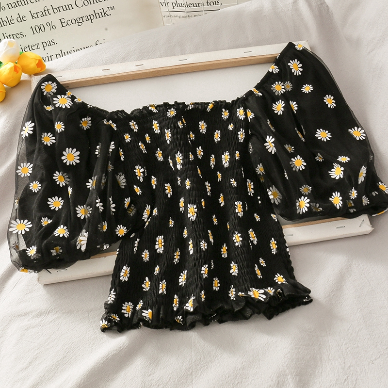 Áo Kiểu Trễ Vai Tay Phồng In Hoa Cúc Xinh Xắn Cho Nữ | BigBuy360 - bigbuy360.vn