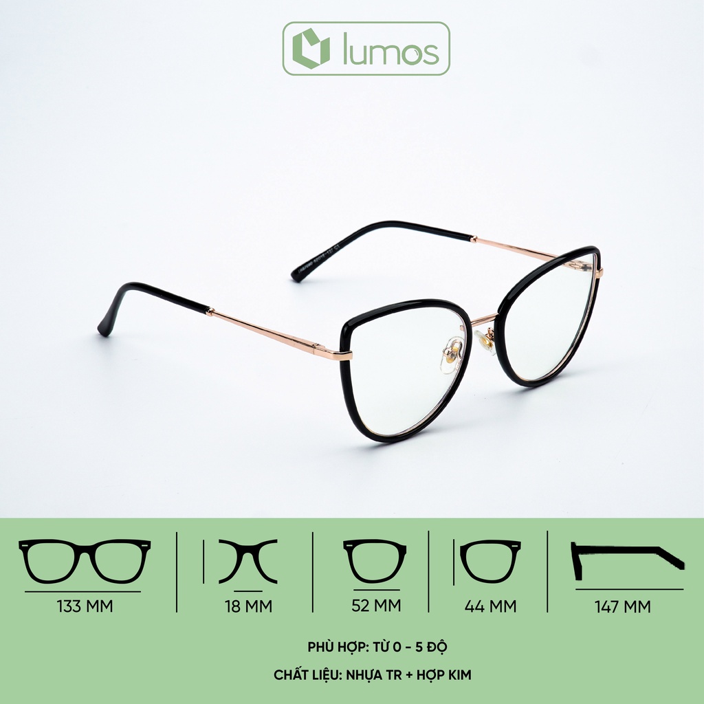 Gọng kính mắt mèo nữ đẹp màu sắc thời trang Hàn Quốc cao cấp chống tia UV Lumos 87090