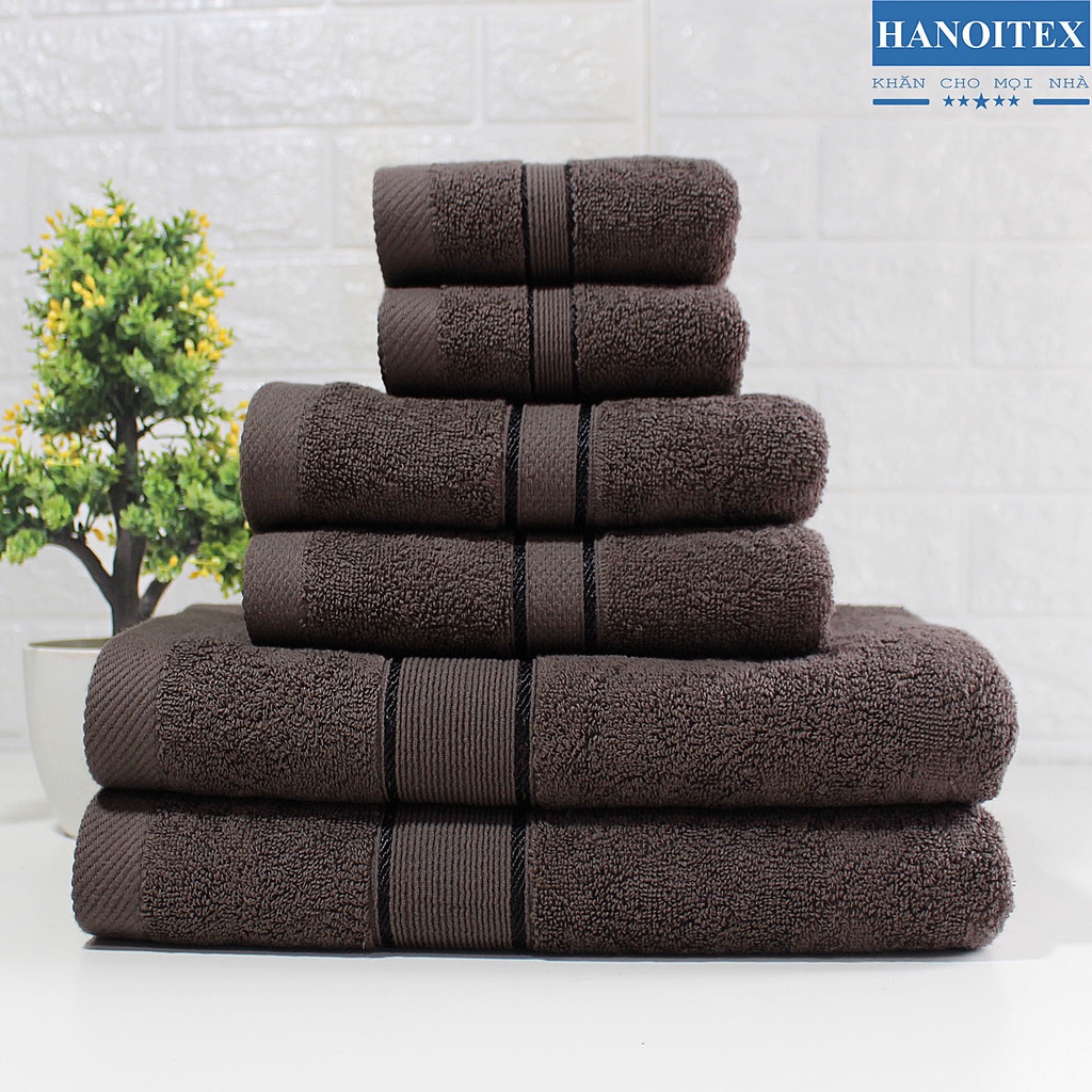 Bộ 6 Khăn Cao Cấp HANOITEX 100% Cotton Dày Dặn, Thấm Hút Tốt, Không Phai Màu