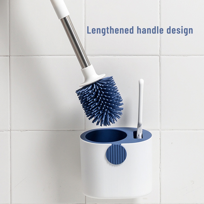 Bộ Cọ Chà Toilet Bằng Silicone Cán Dài Kèm Đế Thoát Nước Tiện Dụng