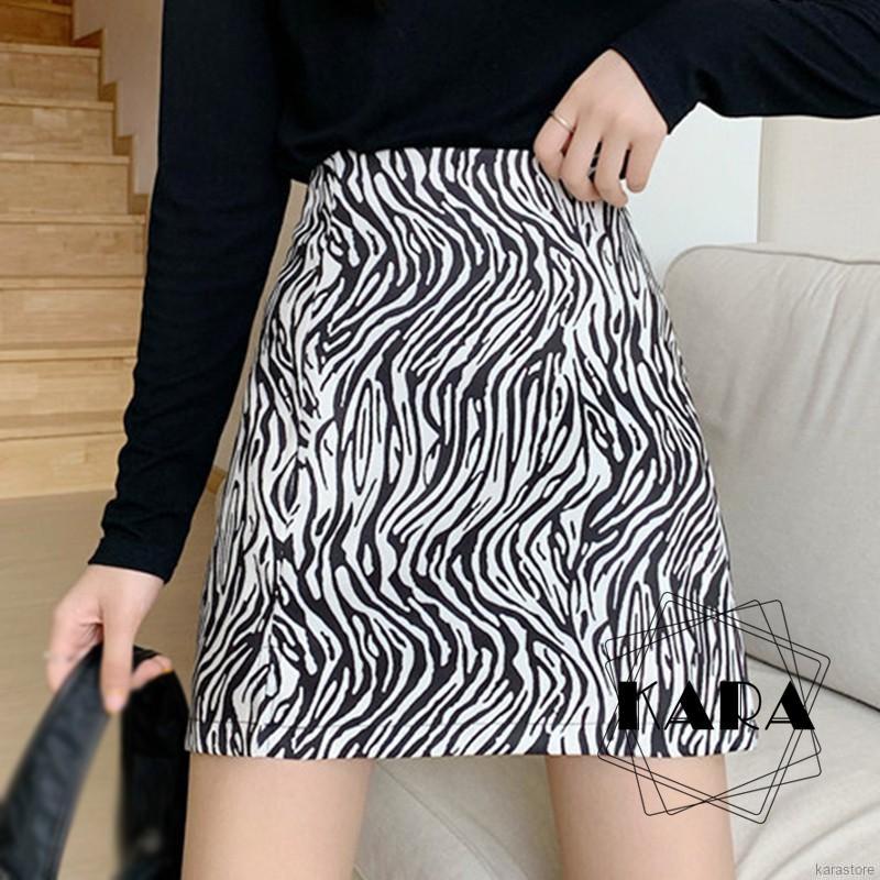 Chân Váy Nữ Lưng Cao Họa Tiết Sọc Vằn Thời Trang Hàn