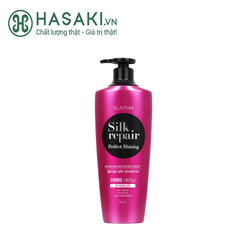 Dầu Gội Elastine Chăm Sóc Và Nuôi Dưỡng Tóc Silk Repair Perfect Shining Gold Silk Shampoo 550ml