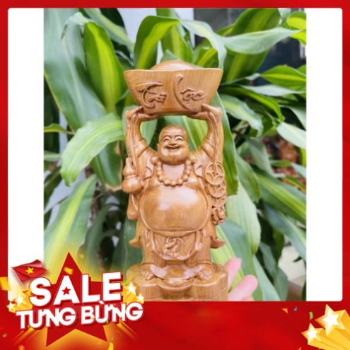 [GIA RE] Tượng phật di lặc dâng bát vàng gỗ bxanh