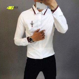 Áo sơ mi trắng nam, dài tay, thêu logo đẹp MFM055
