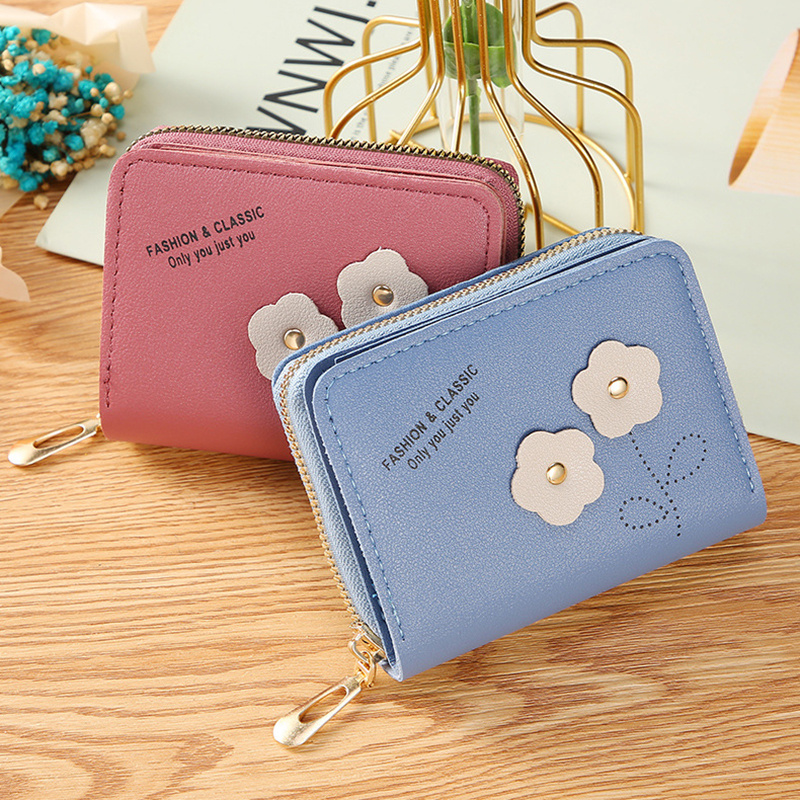 Women Mini Handheld Purse Pretty PU Leather Multiple Compartments Short Small Wallet Bag