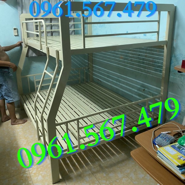 Giường tầng sắt hộp cao cấp 1m4/1m6 màu hồng - giường hai tầng