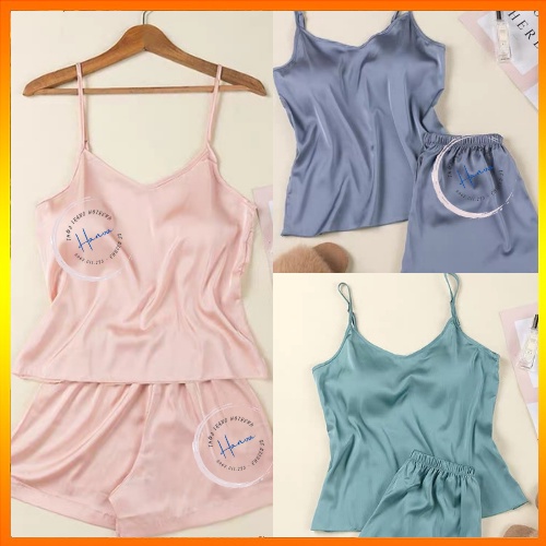 Đồ Ngủ Nữ Pijama Hai Dây Chất Lụa Mềm Mịn Mặc Ở Nhà Sang Chảnh Thoải Mái Hanva