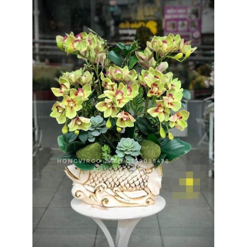 Cành hoa địa lan cao su cao cấp 60cm 9 bông