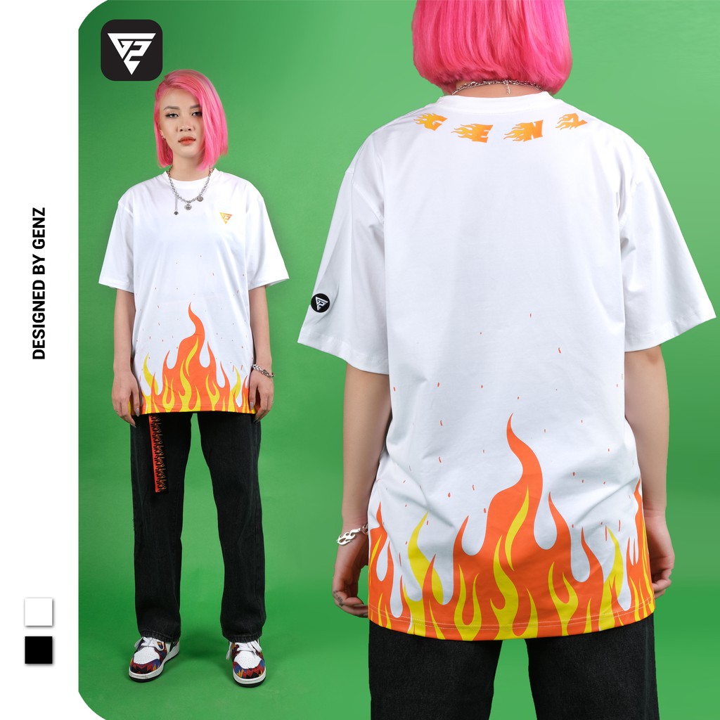 Áo thun tay lỡ GENZ phông Unisex nam nữ Cotton oversize form rộng Flame Tee | WebRaoVat - webraovat.net.vn