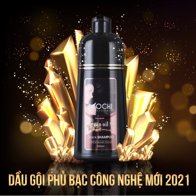 Dầu Gội Đen Tóc Phủ Bạc Nhât Bản Mochi Lên Màu Đen/Nâu Hạt Dẻ Giúp Tóc Óng Mượt chai 500ml