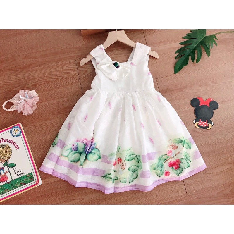 Váy Công Chúa Đính Nơ Ngực Cotton Bé Gái Size 3-12y