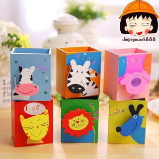 [RẺ VÔ ĐỊCH] Hộp Đựng Bút Để Bàn Bằng Gỗ Kèm Kẹp Treo Ảnh Hoạt Hình Cho Học Sinh Và Dân Văn Phòng !
