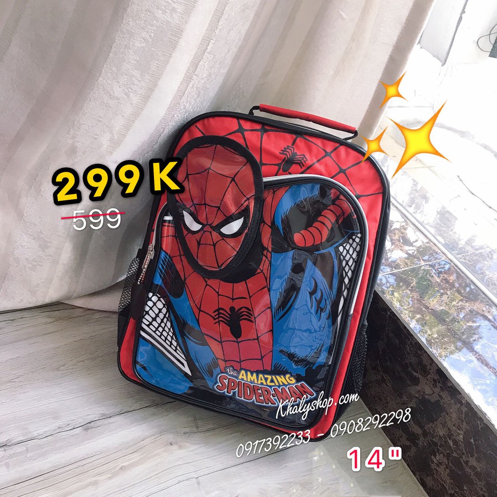 Balo 14&quot; 2 ngăn hình người nhện Spiderman nổi màu đen đỏ cho học sinh bé trai (Thái Lan) - 640SPNG5006355 - (30x12x36cm)