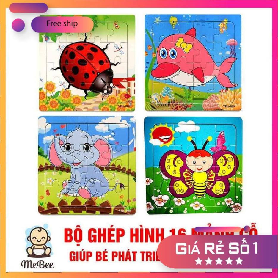 [Bán giá Rẻ] Bộ 12 tranh ghép hình gỗ 16 mảnh( 12 hình khác nhau)