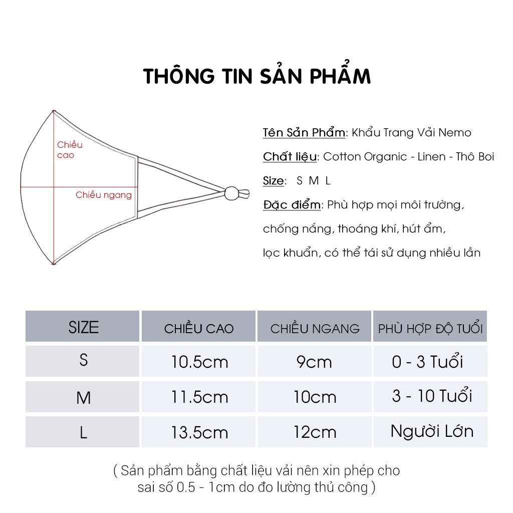 Khẩu Trang Vải Nemo 3 Lớp, Họa Tiết Dễ Thương, Chống Nắng, Lọc Bụi, Kháng Khuẩn - KTTC