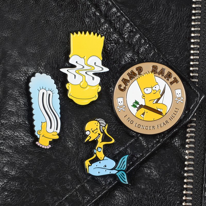 Cartoon 90S  Vintage  Enamel Badge The Simpson Pin Collection Simpson Marge Bart Milpool Bart Simpson  Lapel Pin  Funny  Gift