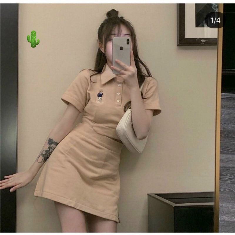 SÉT VÁY ÁO IN GẤU 2 MÀU TÔN DÁNG DẠO PHỐ PCA