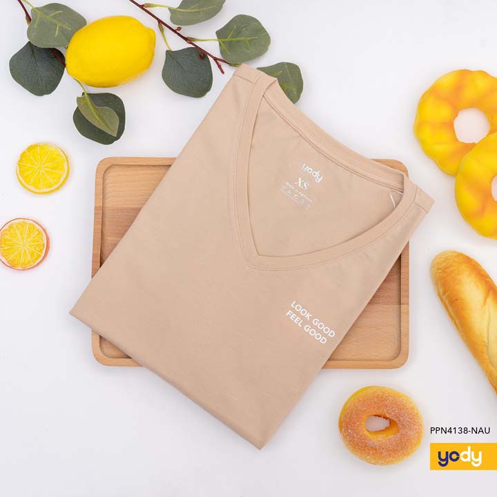 Áo thun nữ cổ tim trơn basic cotton YODY CHÍNH HÃNG - PPN4138 | BigBuy360 - bigbuy360.vn