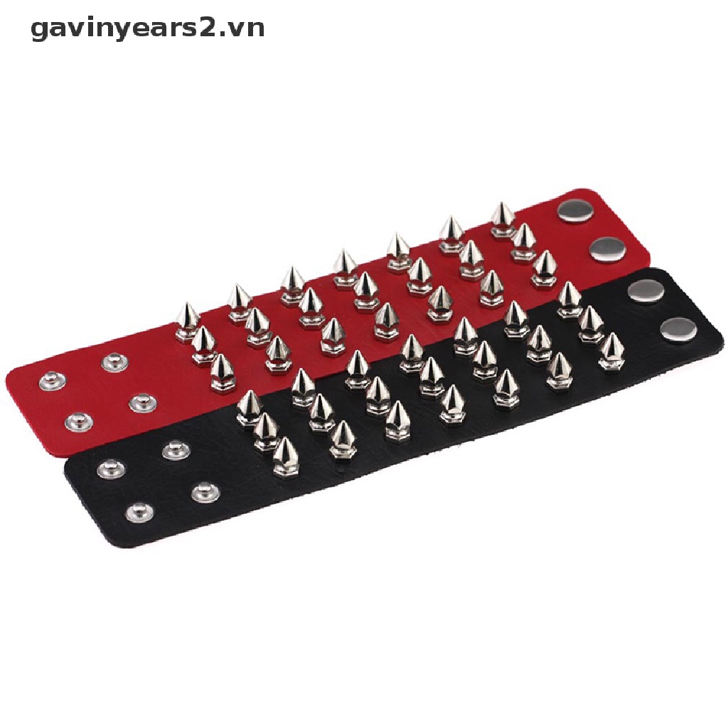 Bộ 2 Vòng Tay Da PU Đính Đinh Tán Phong Cách gothic Cá Tính